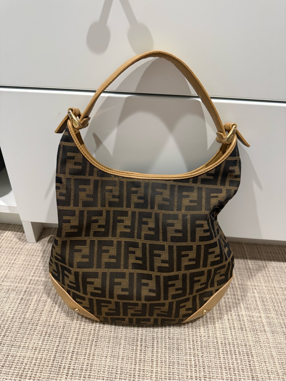 Fendi Brown Zucca Canvas Hobo with Tan Leather Accents